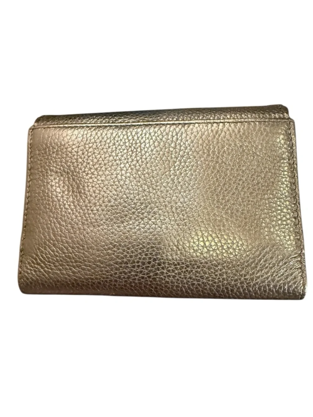 Kate Spade Black Pebbled Leather Tri Fold Wallet with Gold-Tone Logo Closure